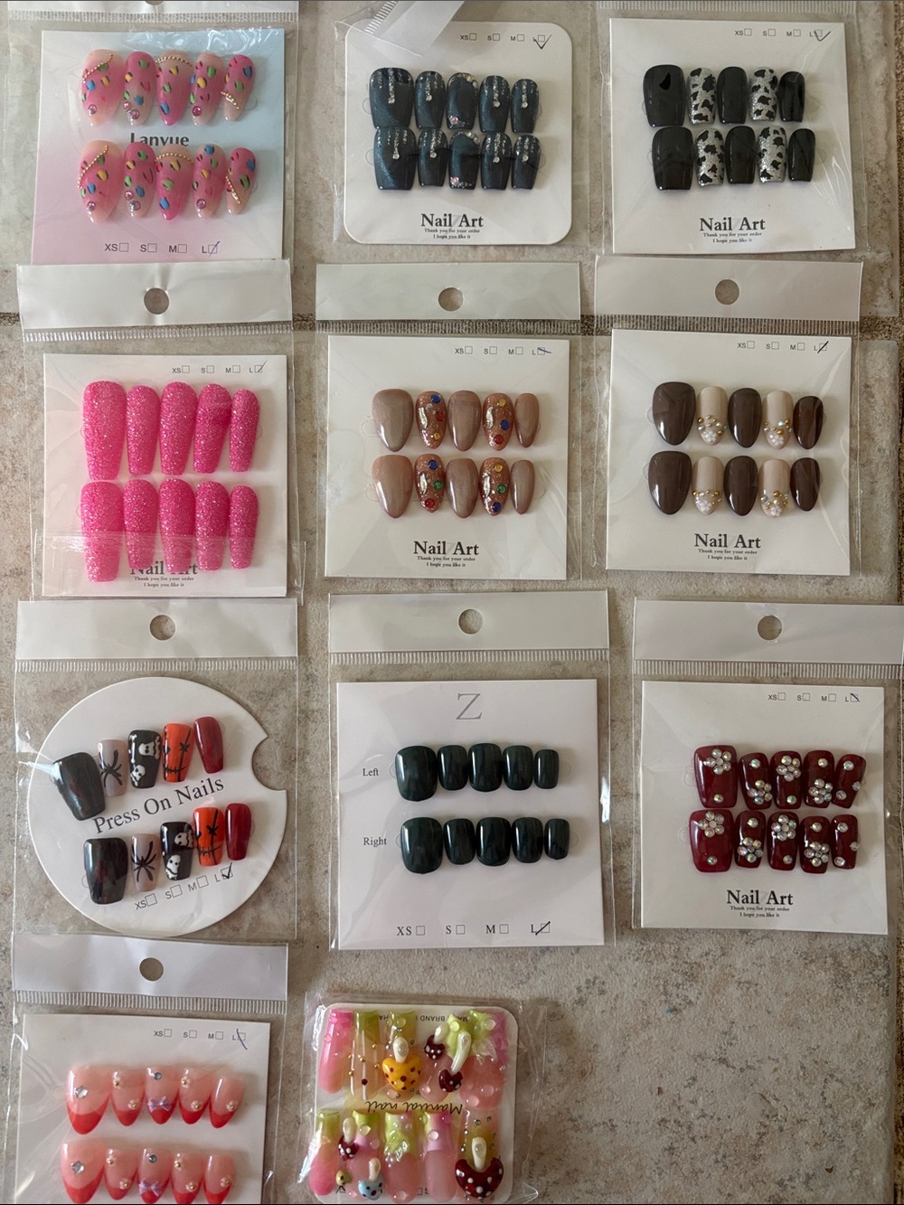 Assorted Women’s Press-On Nail Set - Pink, Black, Brown, Gray, Red